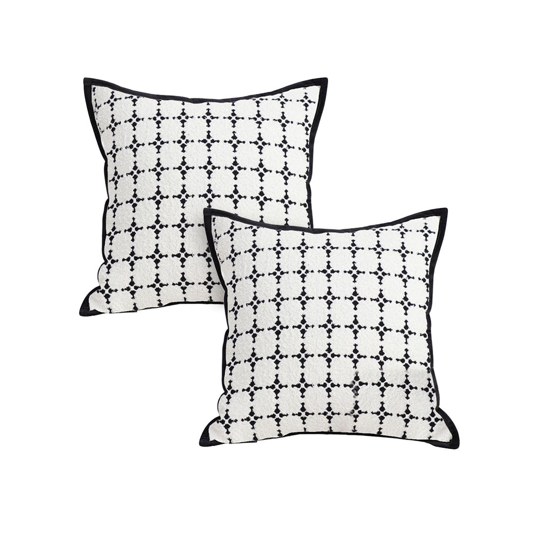 SOGA 2X 50cm Moroccan Black Cross Pattern Black Trim Decorative Throw Pillow