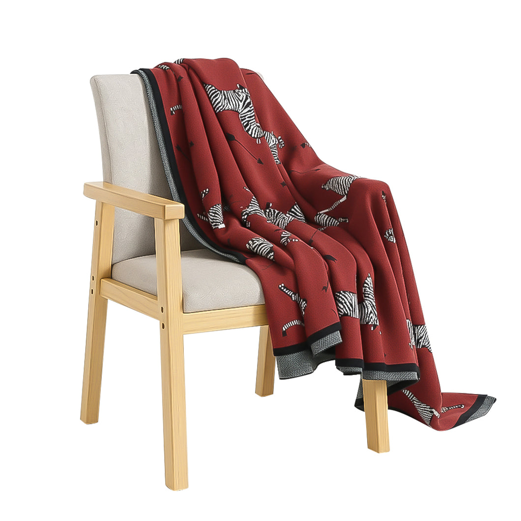 SOGA Wine red Zebra Print Throw Blanket 130x180cm Acrylic