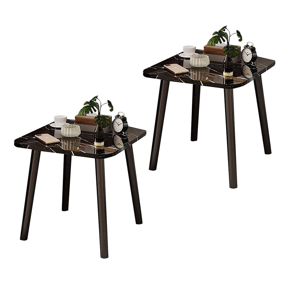 SOGA 2X 40cm Black Stone-Patterned Table Stone Pattern Compact Modern Design with Black Metal Legs