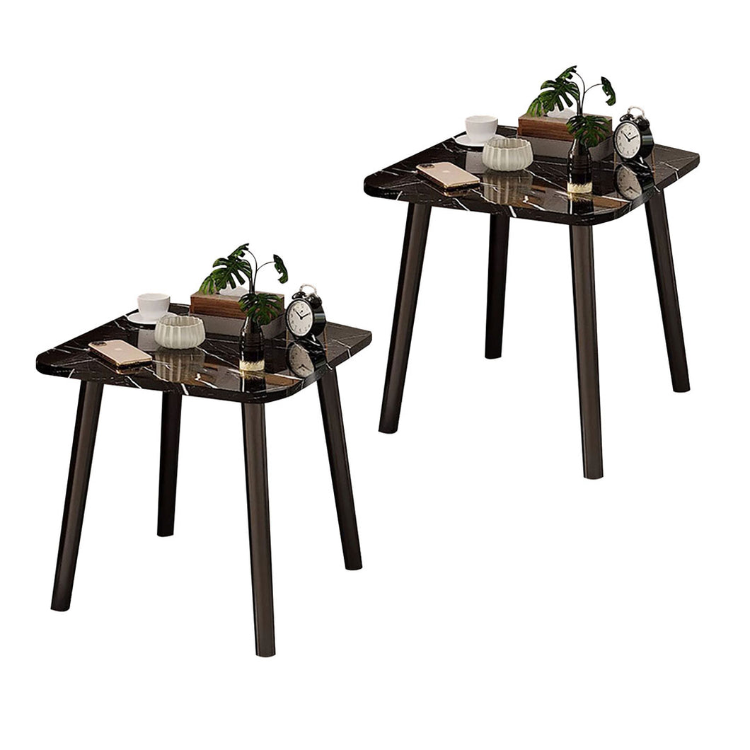 SOGA 2X 40cm Black Stone-Patterned Table Stone Pattern Compact Modern Design with Black Metal Legs