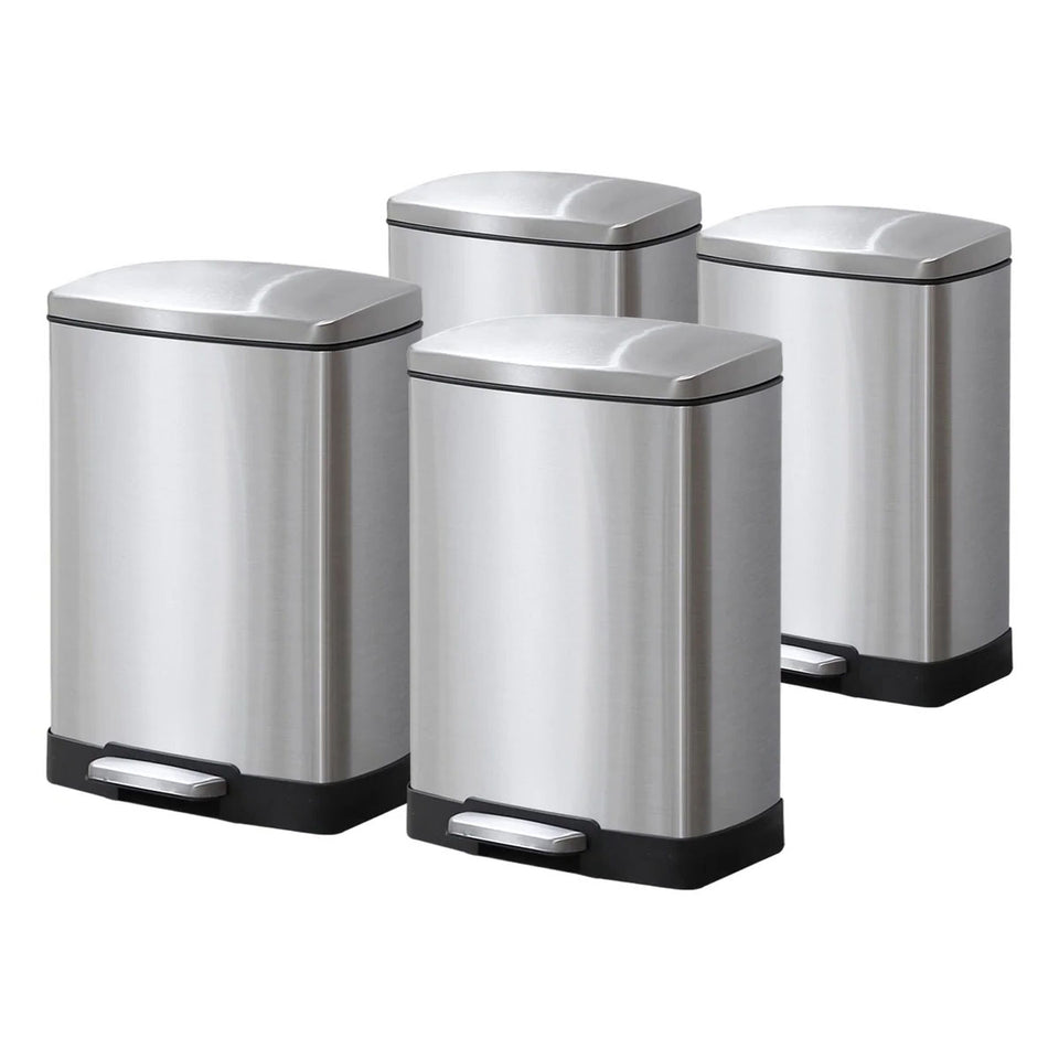 SOGA 4-Pack 12L Silver Stainless Steel Foot Pedal Trash Bin