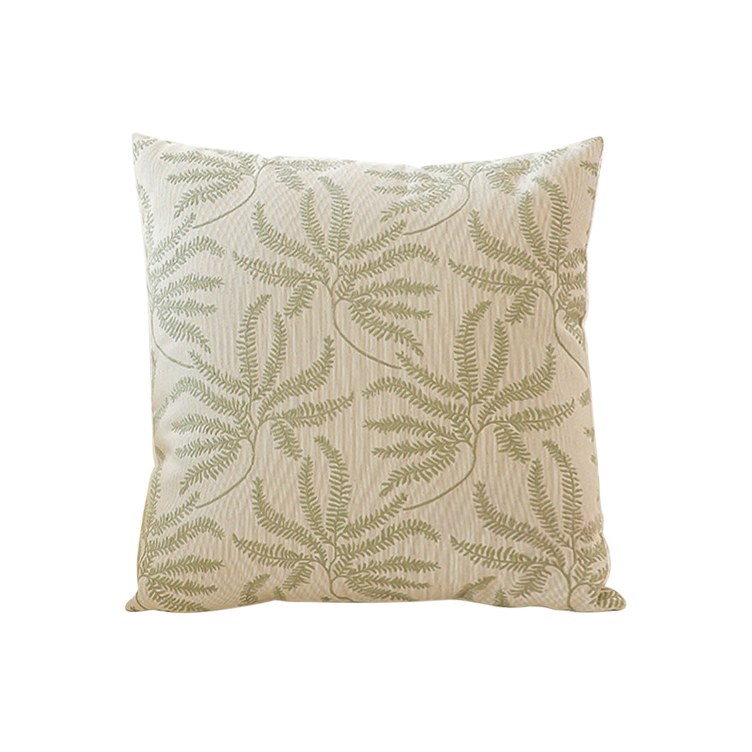SOGA 50cm Botanical Green Fern Leaf Embroidered Decorative Throw Pillow