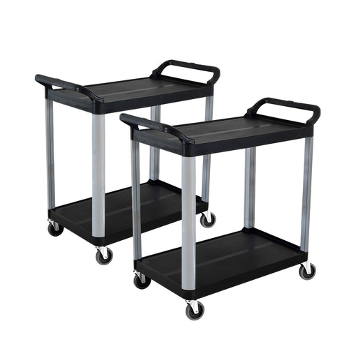 SOGA 2-Pack 2-Tier Portable Kitchen Trolley Cart with Wheels 950x500x640mm Black