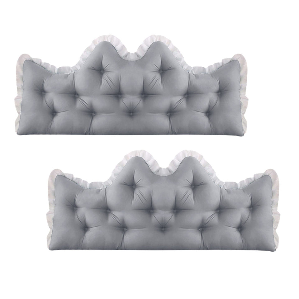 SOGA 2x90cm Crown Pillows Tufted Light Grey Headboard Cushion Set
