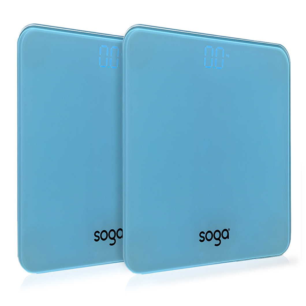 SOGA 2X 180kg Digital Fitness Weight Bathroom Gym Body Glass LCD Electronic Scales Blue