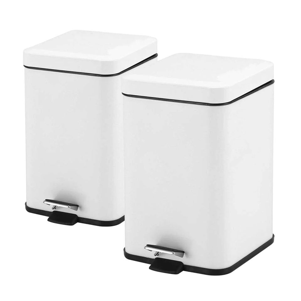 SOGA 2X Stainless Steel Foot Pedal Rubbish Bin Square White 6L