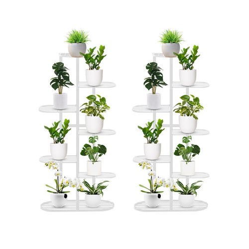 SOGA 2X 7 Tier 8 Pots White Metal Plant Rack Flowerpot Storage Display Stand Holder Home Garden Decor