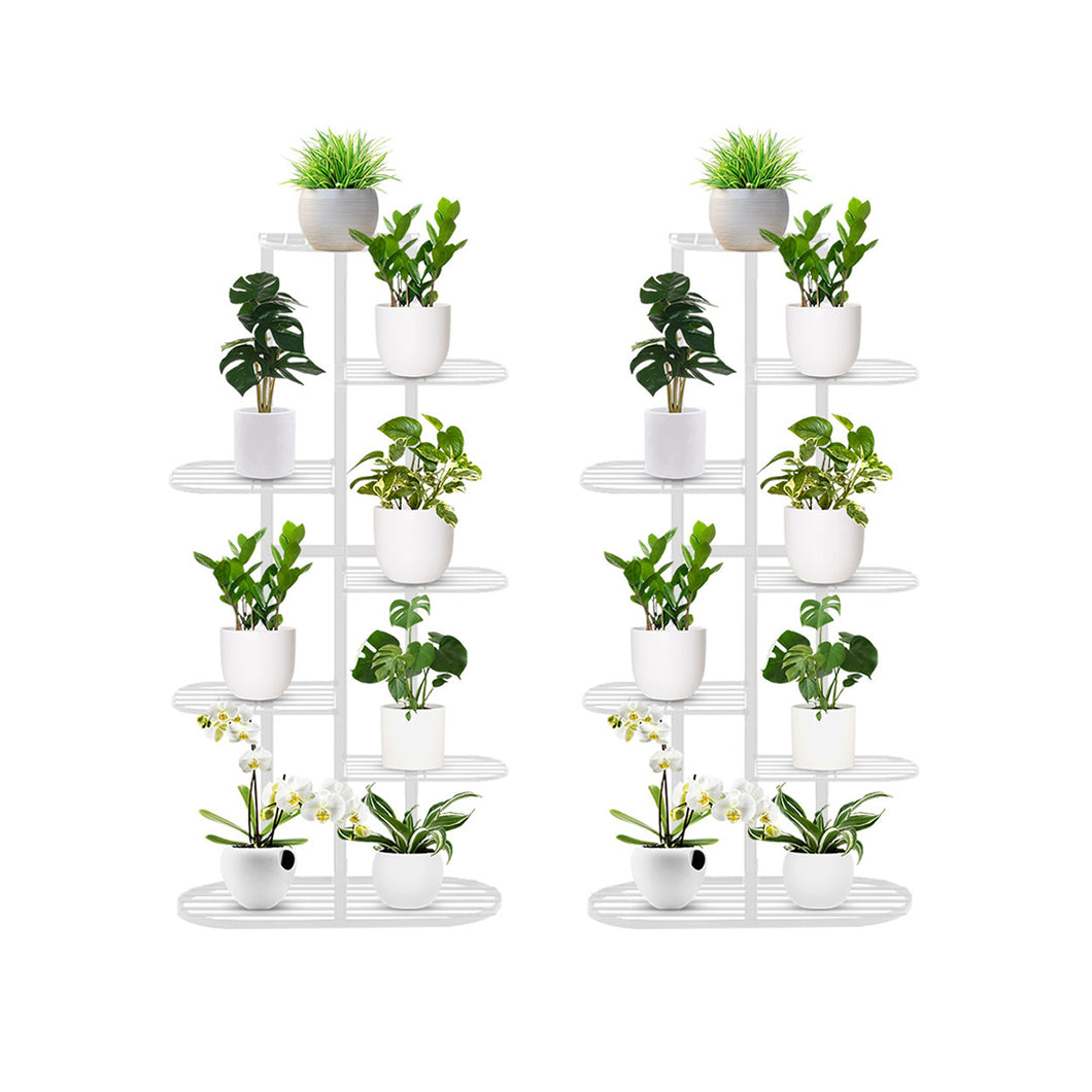 SOGA 2X 7 Tier 8 Pots White Metal Plant Rack Flowerpot Storage Display Stand Holder Home Garden Decor