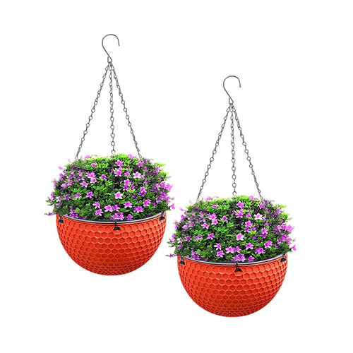 SOGA 2X Red Large Hanging Resin Flower Pot Self Watering Basket Planter