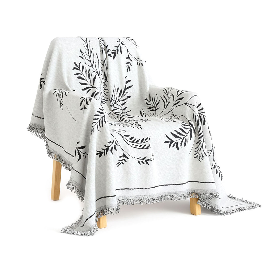 SOGA Two-seater White Sofa Cover Leaf Print 180x260cm Polyester