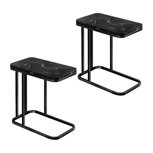 SOGA 2X 30x50cm Black Stone-Patterned Side Table with Black Metal Legs