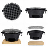 SOGA Large Cast Iron Round Stove Charcoal Table Net Grill Japanese Style BBQ Picnic Camping with Wooden Board