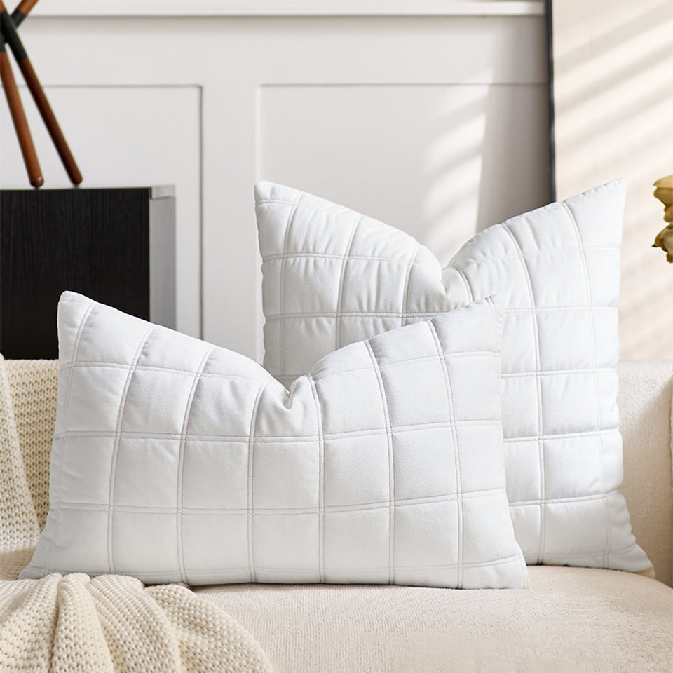 SOGA 30cm White Quilted Grid Pattern Decorative Throw Pillow