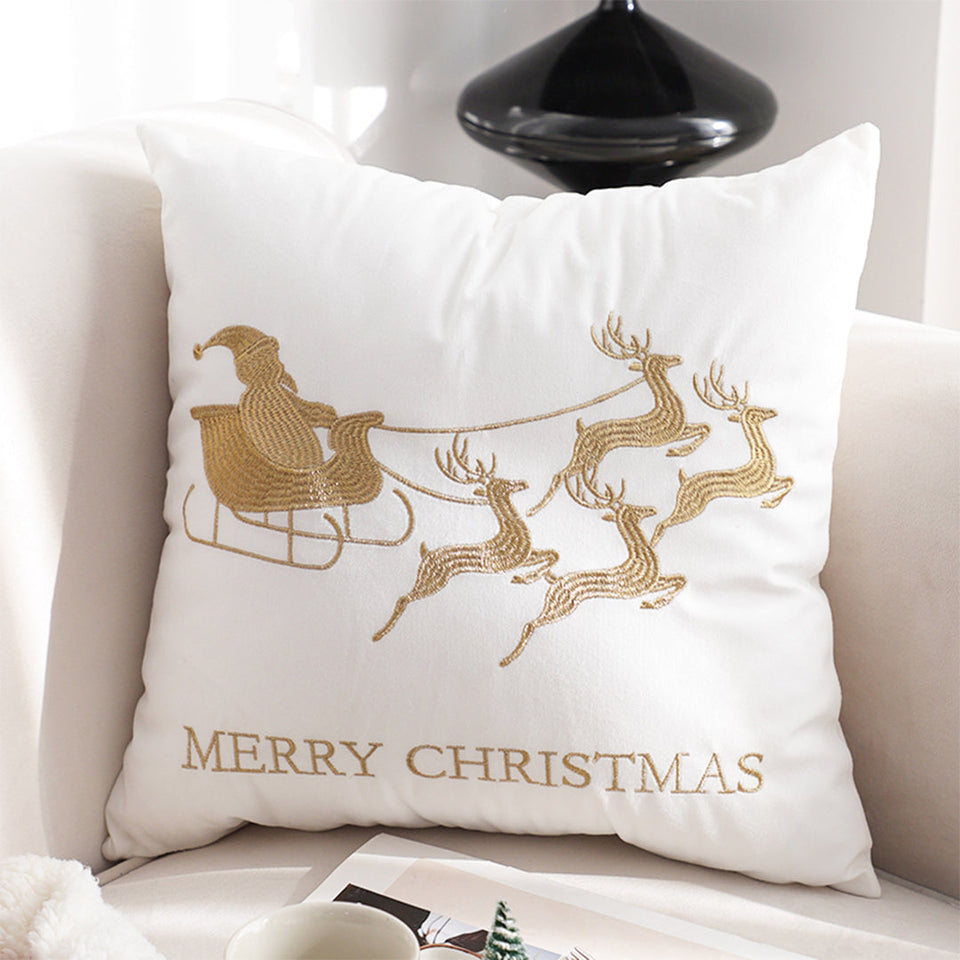 SOGA 45cm White & Gold Christmas Sleigh Throw Pillow