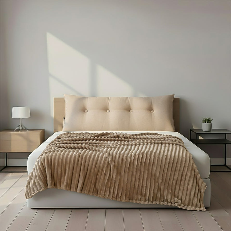 SOGA Home & Living Bundle – Beige Triangular Wedge Pillow & Light Brown Flannel Throw