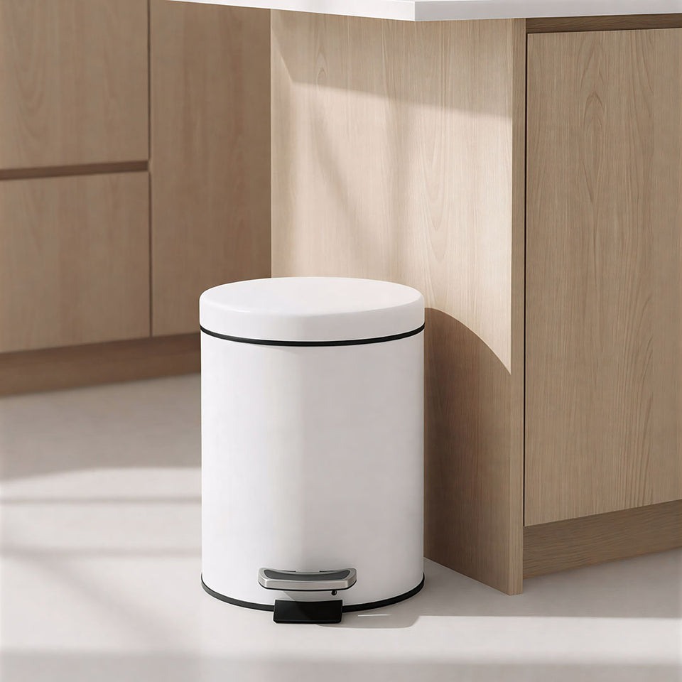 SOGA Foot Pedal Stainless Steel Rubbish Recycling Garbage Waste Trash Bin Round 7L White