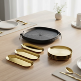 SOGA Kitchenware Bundle – Square Portable Korean BBQ Stove, Gold Grilling Plate & Nordic Plate Set