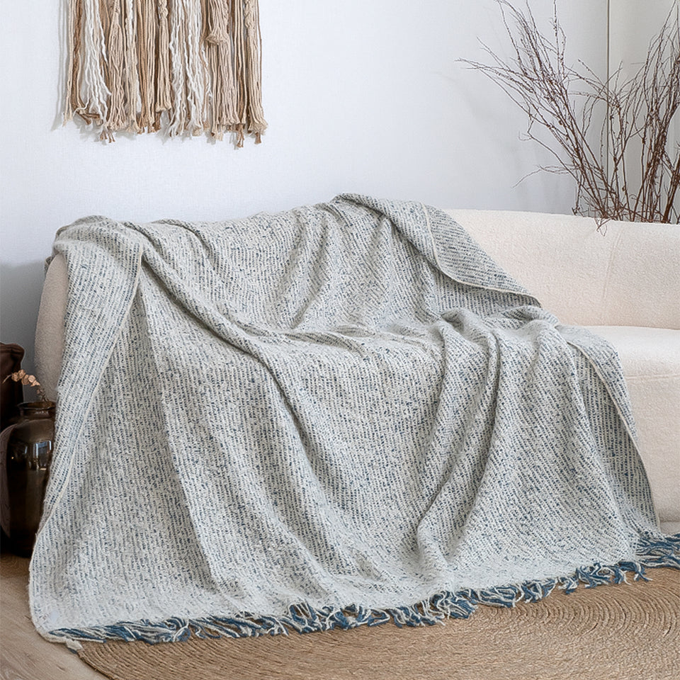 SOGA 2X Light Blue-Gray Tassel Throw Blanket 160x200cm Soft Polyester