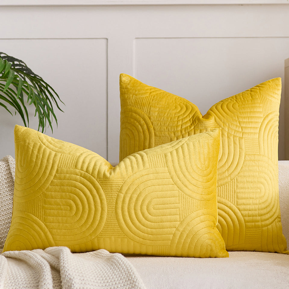 SOGA 2X 30cm Yellow Textured Geometric Pattern Decorative Throw Pillow