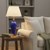 SOGA 4X Blue Ceramic Oval Table Lamp with Gold Metal Base