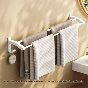 SOGA 52cm White Wall-Mounted Double Pole Towel Holder Bathroom Organiser Rail Hanger with Hooks