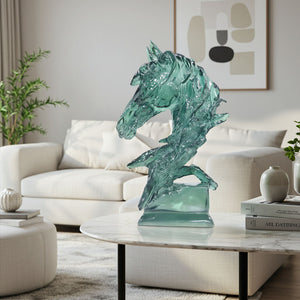 SOGA 37cm Green Horse Head Resin Sculpture Flowing Mane Design Modern Art for Home Decor