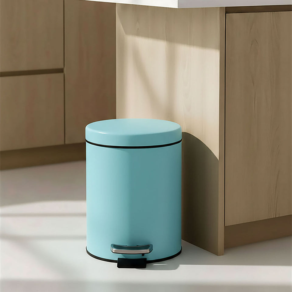 SOGA 2X Foot Pedal Stainless Steel Round Trash Bin Blue 7L