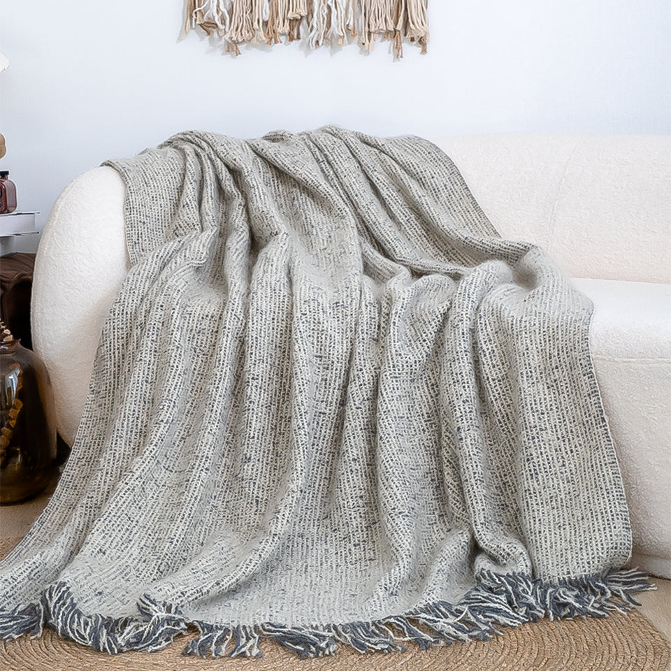 SOGA 2X Soft  Light Beige Tassel Throw Blanket 160x200cm Soft Polyester