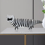 SOGA 47cm Elongated Black and White Striped Cat Resin Sculpture for Modern Home Decor
