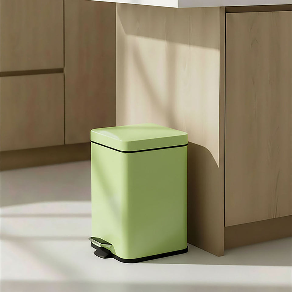 SOGA 2X Foot Pedal Stainless Steel Rubbish Recycling Garbage Waste Trash Bin Square 6L Green