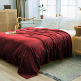 SOGA Burgundy Throw Blanket Warm Cozy Striped Pattern Thin Flannel Coverlet Fleece Bed Sofa Comforter