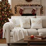SOGA Christmas Bundle – White Chenille Throw Blanket & Festive Gold Accent Holiday Pillows