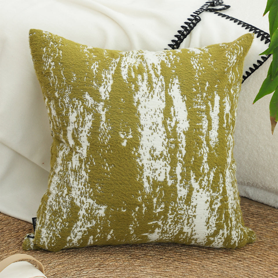 SOGA 50cm Throw Pillow White and Olive Green Plush Polyester Fiber and Cotton for Home Decor
