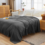 SOGA Grey Throw Blanket Warm Cozy Striped Pattern Thin Flannel Coverlet Fleece Bed Sofa Comforter