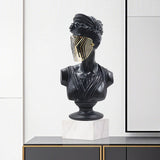 SOGA 45cm Black Resin Bust – Gold Striped Mask Home Sculpture