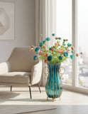 SOGA 51cm Blue Glass Tall Floor Vase with 12pcs Artificial Fake Flower Set