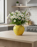 SOGA 21x22cm Yellow with White Mini Floral Small Ceramic Flower Vase Elegant Living Room Home Decor