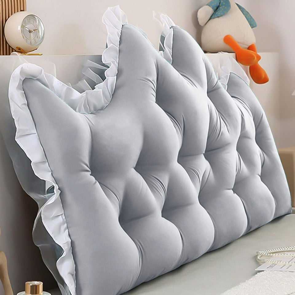 SOGA 2x120cm Crown Pillows Tufted Light Grey Headboard Cushion Set