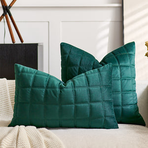 SOGA 2X 30cm Green Velvet Quilted Grid Pattern Decorative Throw Pillow