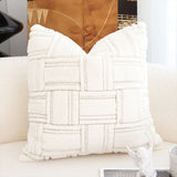 SOGA 2X 45cm Bohemian Cream Tufted Grid Pattern Decorative Throw Pillow
