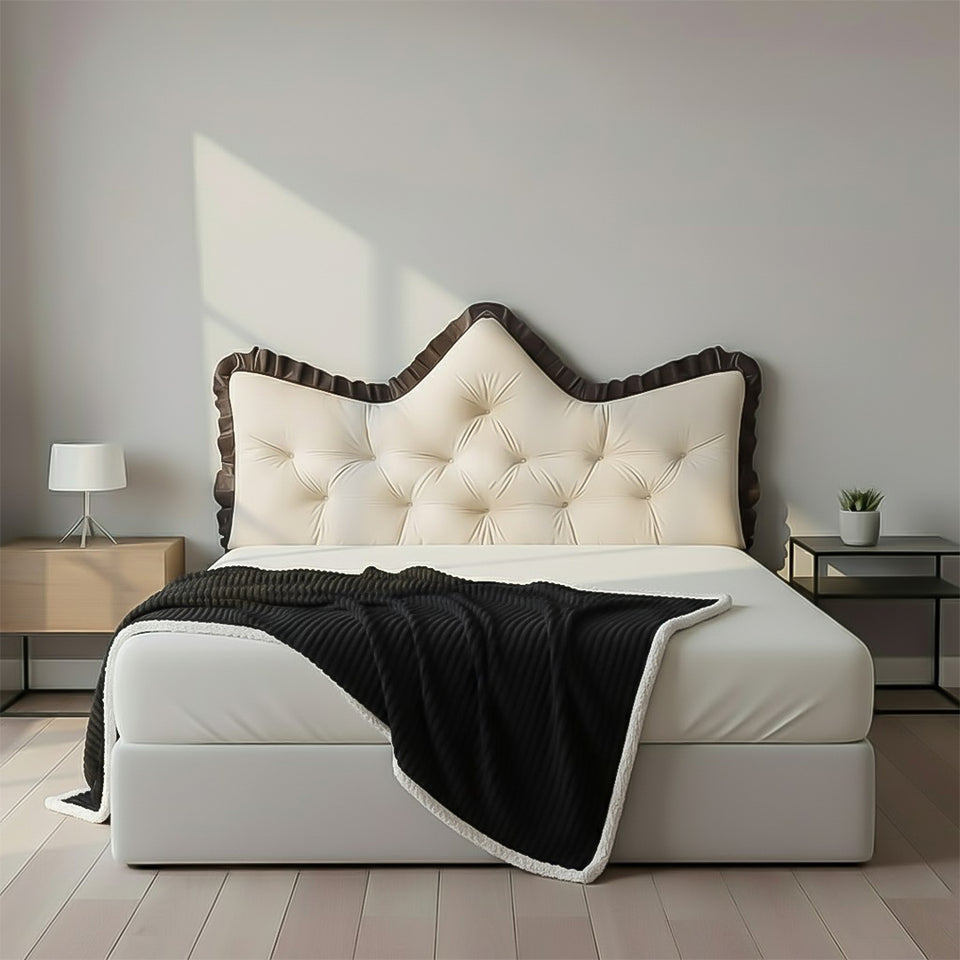 SOGA Home & Living Bundle – Cream Tufted Crown Pillow & Black Cozy Flannel Throw Blanket