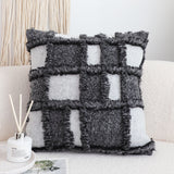 SOGA 50cm Bohemian Gray Fringe Checkerboard Textured Throw Pillow