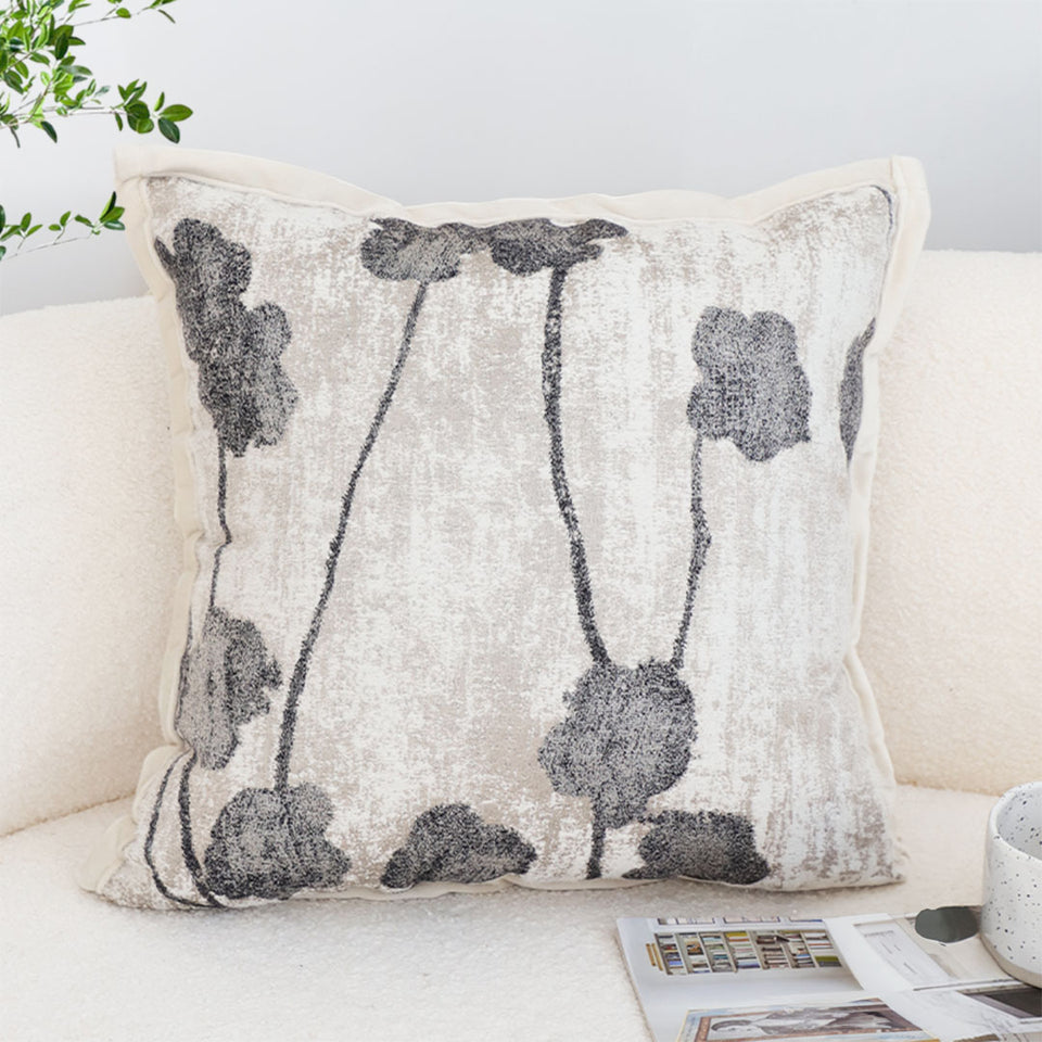 SOGA 45cm Modern Gray Floral Stem Pattern Contemporary Throw Pillow