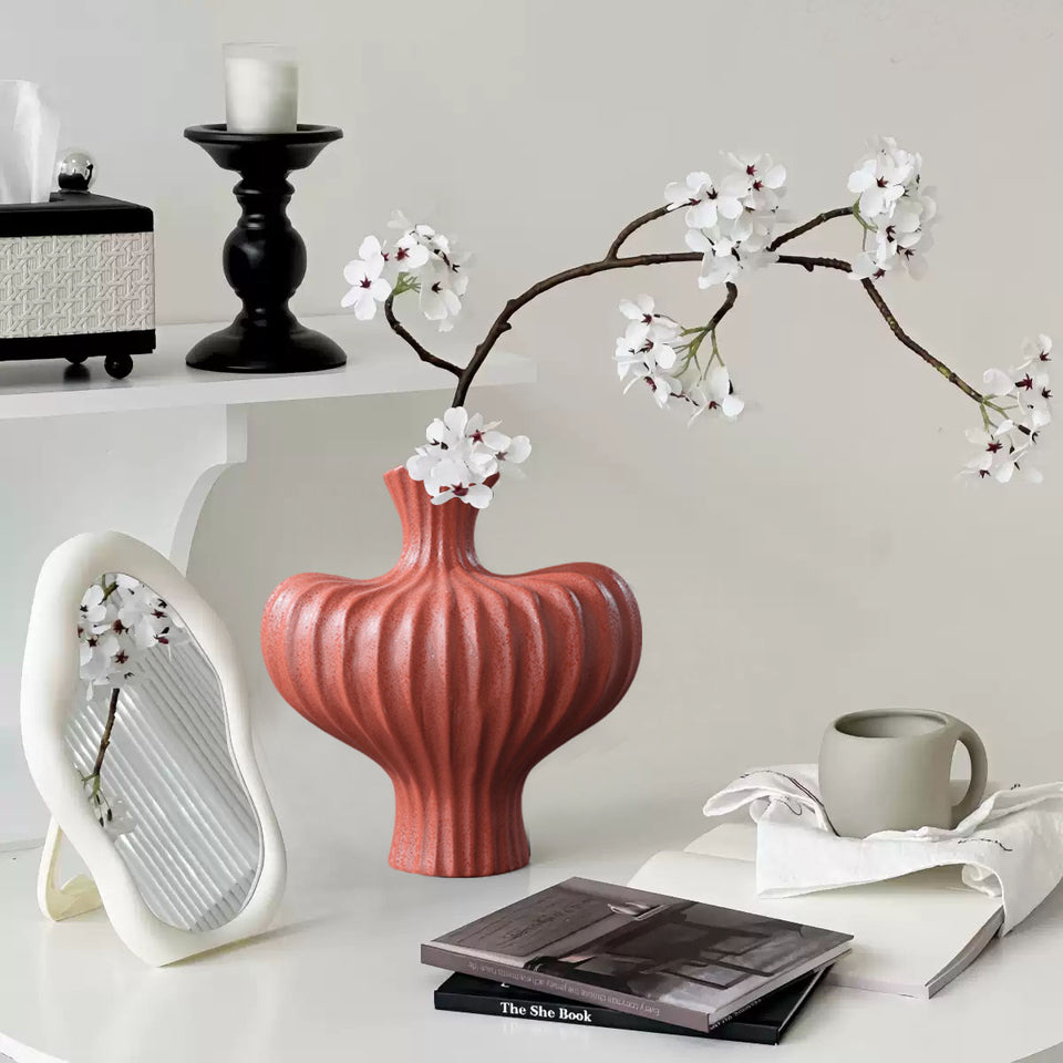 SOGA 2X 28x30cm Large Matte Red Decorative Vases – Countertop Ornament Accessories