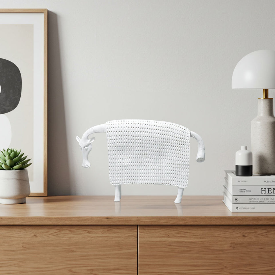 SOGA 24cm White Cow Sculpture with Dotted Pattern in Resin for Modern Home Decor