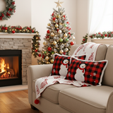SOGA Christmas Bundle – 2 Red Snowman Lumbar Pillow & Red Christmas Tree Fleece Throw Blanket