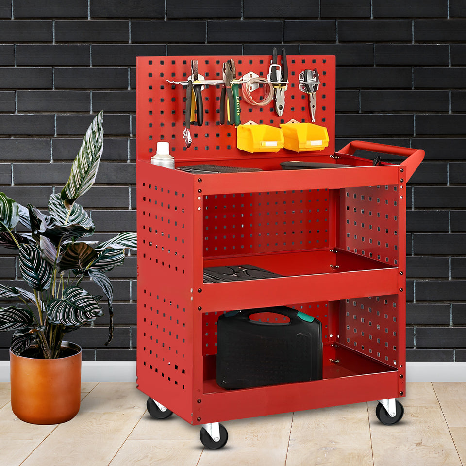 SOGA 3 Tier Tool Storage Cart Portable Service Utility Heavy Duty Mobile Trolley with Porous Side Panels