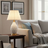 SOGA Textured Ceramic Oval Table Lamp with Gold Metal Base White