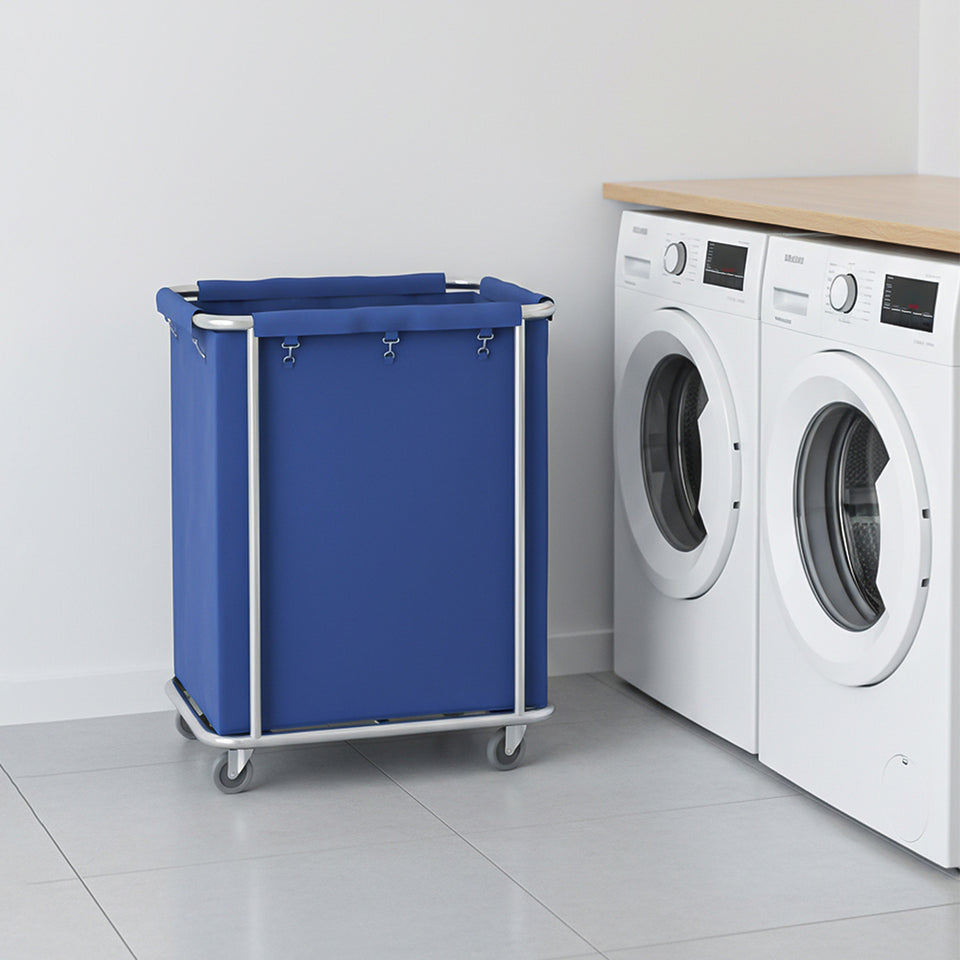 SOGA Stainless Steel Commercial Square Soiled Linen Laundry Trolley Cart with Wheels Blue