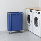 SOGA Stainless Steel Commercial Square Soiled Linen Laundry Trolley Cart with Wheels Blue